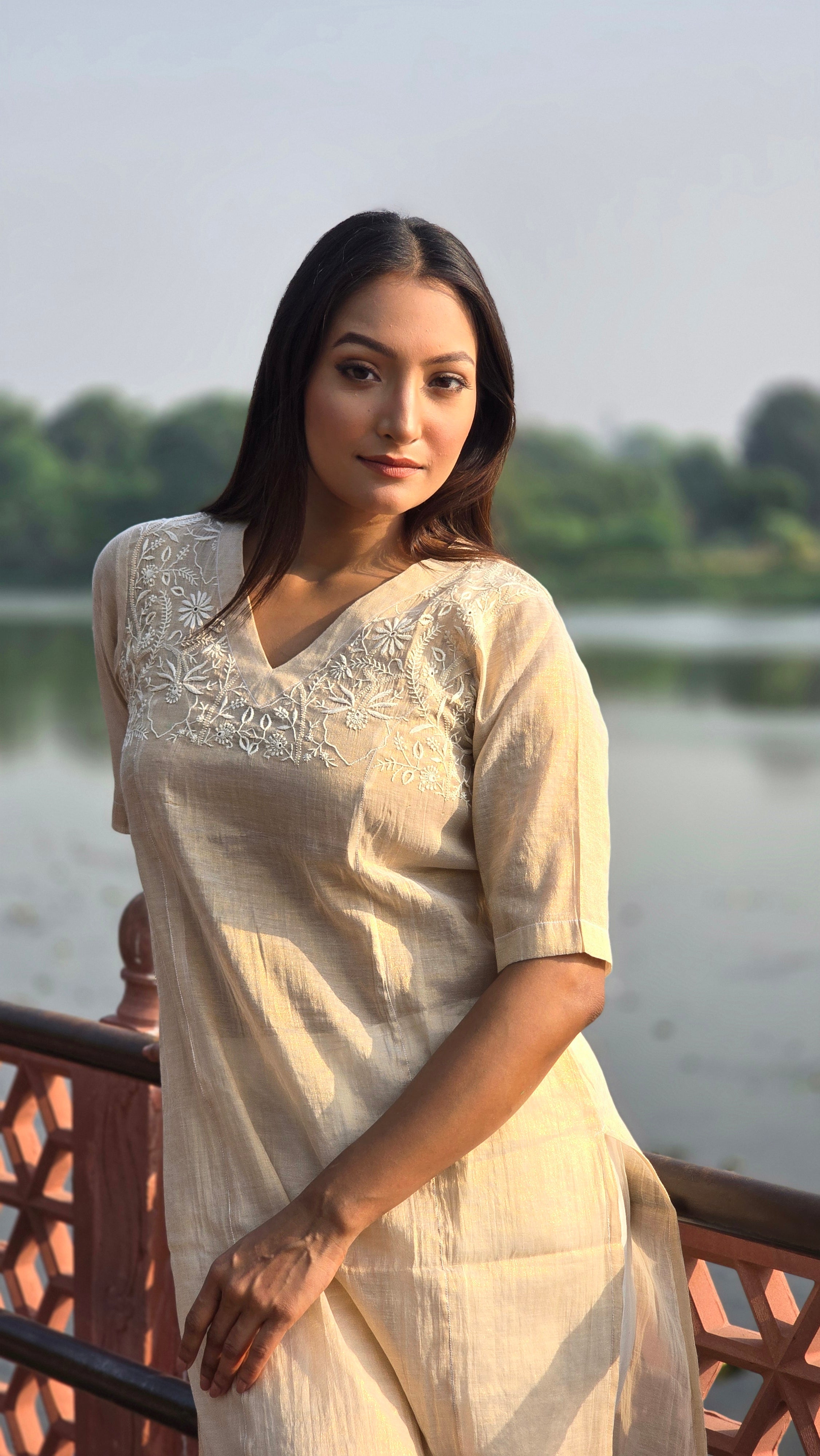 Beige Chikankari Kurta thumbnail 3
