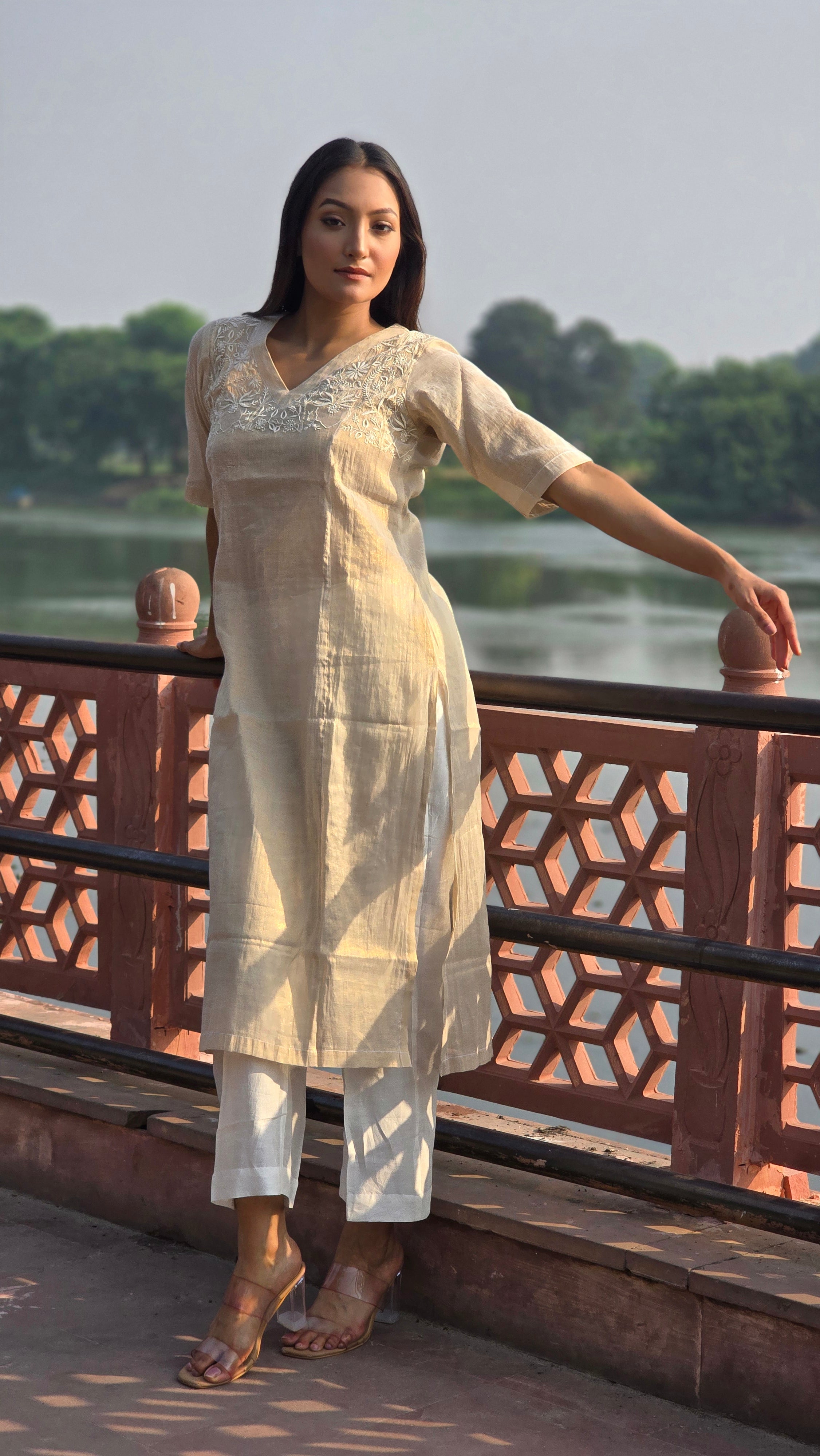 Beige Chikankari Kurta thumbnail 4