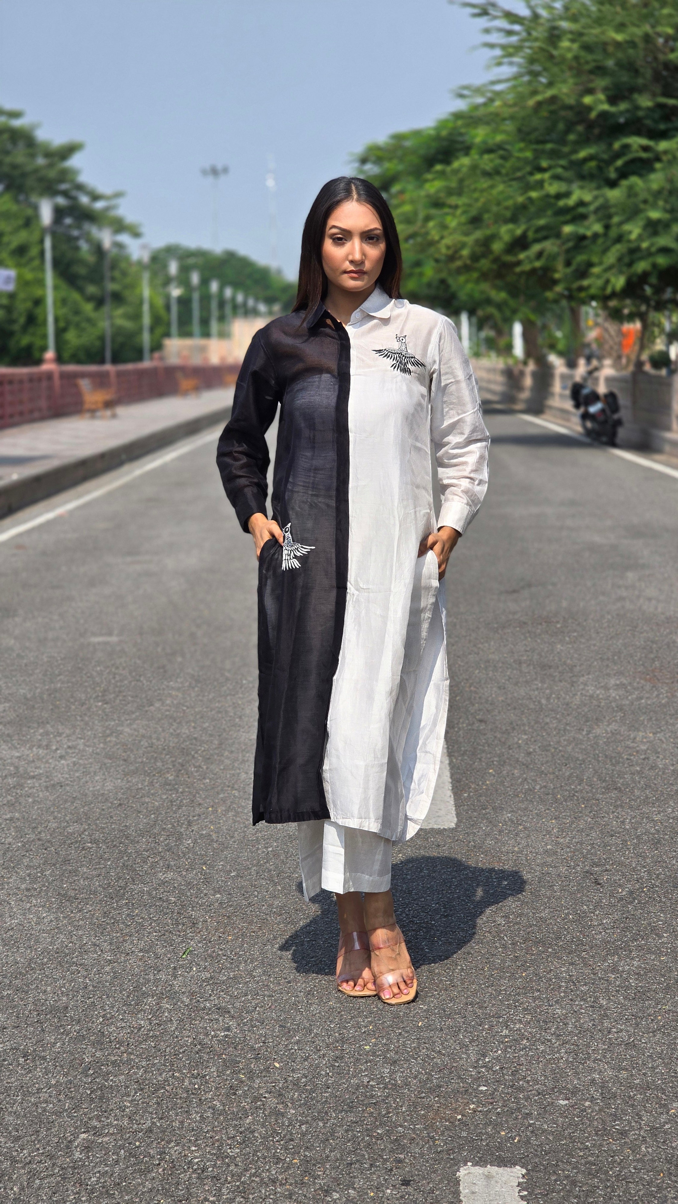 Black & White Eagle Embroidered Shirt Dress thumbnail 2