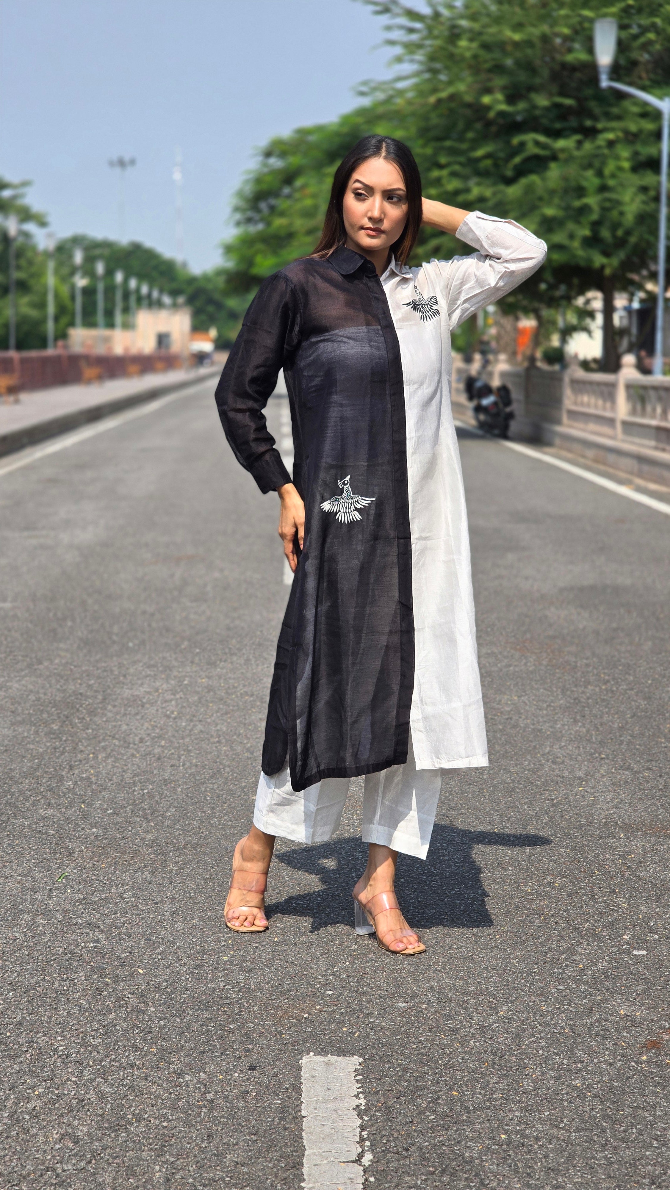Black & White Eagle Embroidered Shirt Dress thumbnail 3